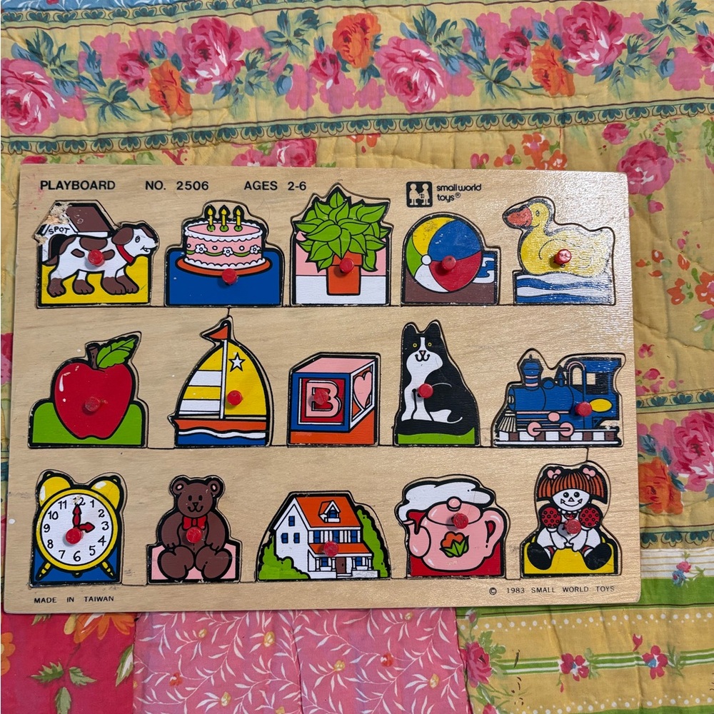 Vintage 1983 Colorful Wooden Playboard